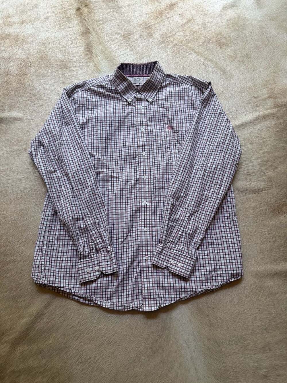 Cinch Men's Long Sleeve Button Down Shirt Pink White Plaid Size L